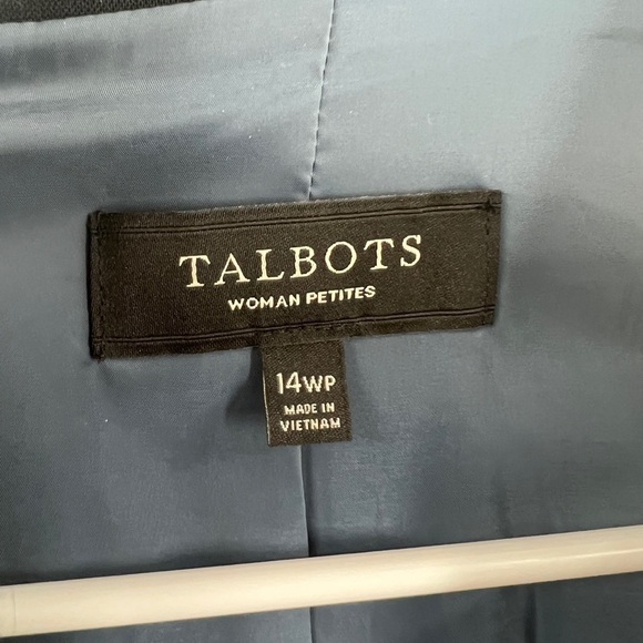 Talbots Aberdeen Wool Blend Blazer Navy Blue Jacket Lined Mini Dot Size 14WP New - Picture 5 of 8